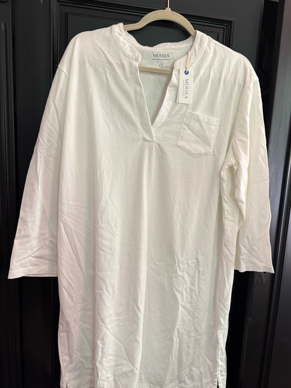 Mersea Women's White Long-Sleeve Split-Neck Tunic Dress NWT